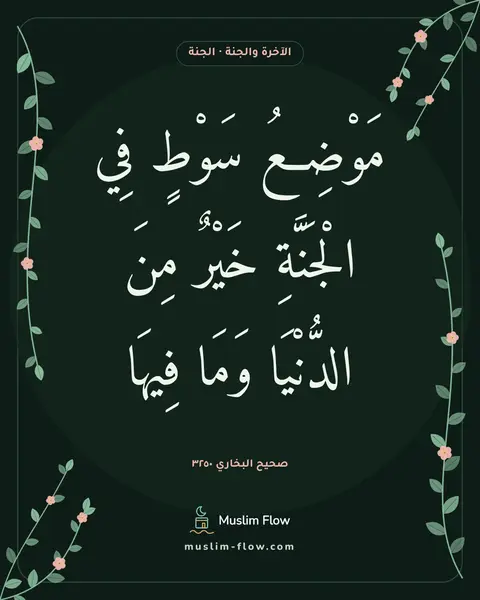 صحيح البخاري ٣٢٥٠: مَوْضِعُ سَوْطٍ فِي الْجَنَّةِ خَيْرٌ مِنَ الدُّنْيَا وَمَا فِيهَا