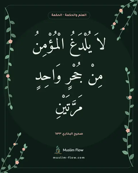 صحيح البخاري ٦١٣٣: لاَ يُلْدَغُ الْمُؤْمِنُ مِنْ جُحْرٍ وَاحِدٍ مَرَّتَيْنِ
