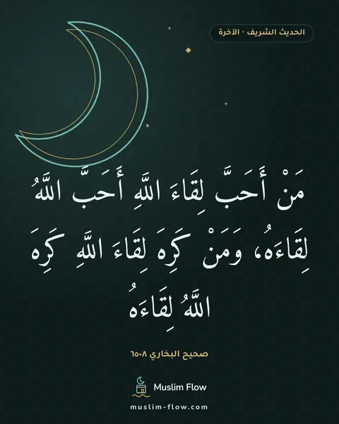 صحيح البخاري ٦٥٠٨: مَنْ أَحَبَّ لِقَاءَ اللَّهِ أَحَبَّ اللَّهُ لِقَاءَهُ، وَمَنْ كَرِهَ لِقَاءَ اللَّهِ…