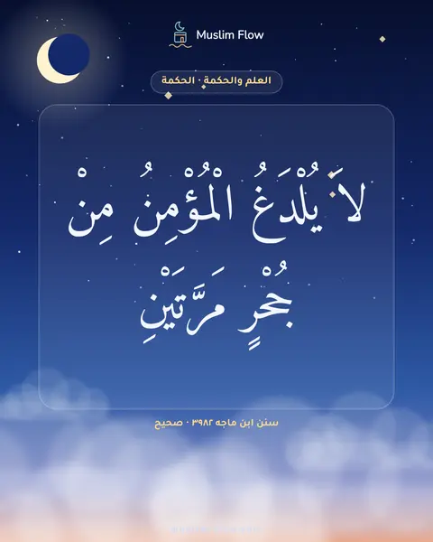 سنن ابن ماجه ٣٩٨٢ · صحيح: لاَ يُلْدَغُ الْمُؤْمِنُ مِنْ جُحْرٍ مَرَّتَيْنِ