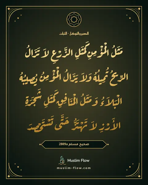 صحيح مسلم 2809a: مَثَلُ الْمُؤْمِنِ كَمَثَلِ الزَّرْعِ لاَ تَزَالُ الرِّيحُ تُمِيلُهُ وَلاَ يَزَالُ…