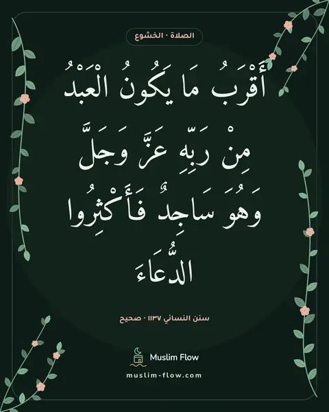 سنن النسائي ١١٣٧ · صحيح: أَقْرَبُ مَا يَكُونُ الْعَبْدُ مِنْ رَبِّهِ عَزَّ وَجَلَّ وَهُوَ سَاجِدٌ فَأَكْثِرُوا…