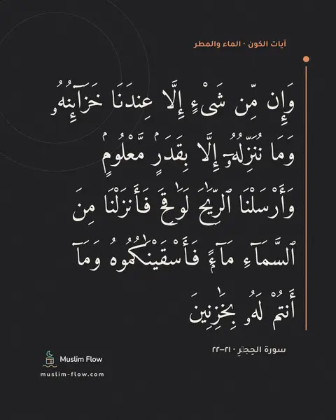 سورة الحِجۡرِ · ٢١–٢٢: وَإِن مِّن شَىْءٍ إِلَّا عِندَنَا خَزَآئِنُهُۥ وَمَا نُنَزِّلُهُۥٓ إِلَّا بِقَدَرٍۢ…