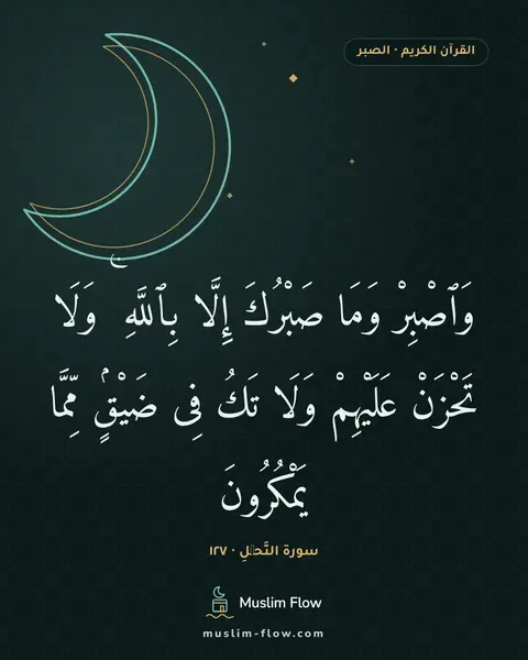 سورة النَّحۡلِ · ١٢٧: وَٱصْبِرْ وَمَا صَبْرُكَ إِلَّا بِٱللَّهِ ۚ وَلَا تَحْزَنْ عَلَيْهِمْ وَلَا تَكُ فِى…