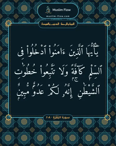 سورة البَقَرَةِ · ٢٠٨: يَٰٓأَيُّهَا ٱلَّذِينَ ءَامَنُوا۟ ٱدْخُلُوا۟ فِى ٱلسِّلْمِ كَآفَّةًۭ وَلَا تَتَّبِعُوا۟…