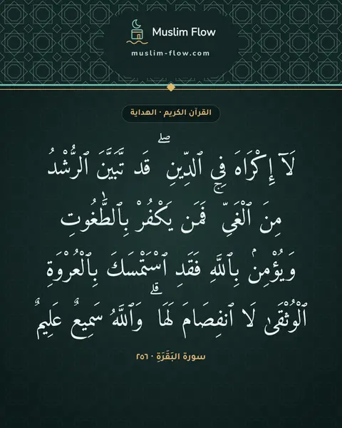سورة البَقَرَةِ · ٢٥٦: لَآ إِكْرَاهَ فِى ٱلدِّينِ ۖ قَد تَّبَيَّنَ ٱلرُّشْدُ مِنَ ٱلْغَىِّ ۚ فَمَن يَكْفُرْ…