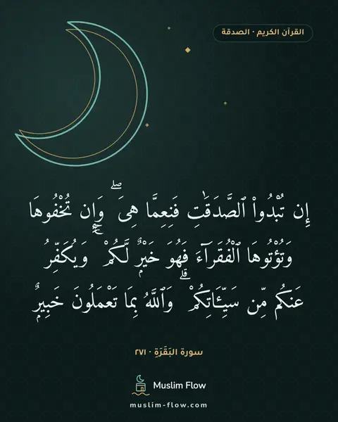 سورة البَقَرَةِ · ٢٧١: إِن تُبْدُوا۟ ٱلصَّدَقَٰتِ فَنِعِمَّا هِىَ ۖ وَإِن تُخْفُوهَا وَتُؤْتُوهَا ٱلْفُقَرَآءَ…