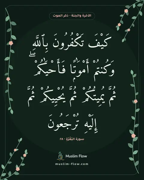سورة البَقَرَةِ · ٢٨: كَيْفَ تَكْفُرُونَ بِٱللَّهِ وَكُنتُمْ أَمْوَٰتًۭا فَأَحْيَٰكُمْ ۖ ثُمَّ يُمِيتُكُمْ…
