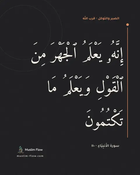 سورة الأَنبِيَاءِ · ١١٠: إِنَّهُۥ يَعْلَمُ ٱلْجَهْرَ مِنَ ٱلْقَوْلِ وَيَعْلَمُ مَا تَكْتُمُونَ