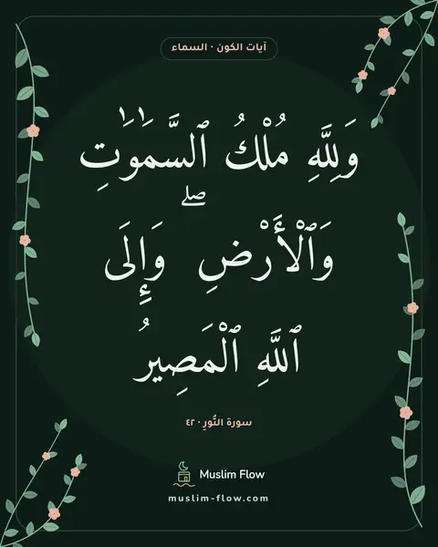 سورة النُّورِ · ٤٢: وَلِلَّهِ مُلْكُ ٱلسَّمَٰوَٰتِ وَٱلْأَرْضِ ۖ وَإِلَى ٱللَّهِ ٱلْمَصِيرُ
