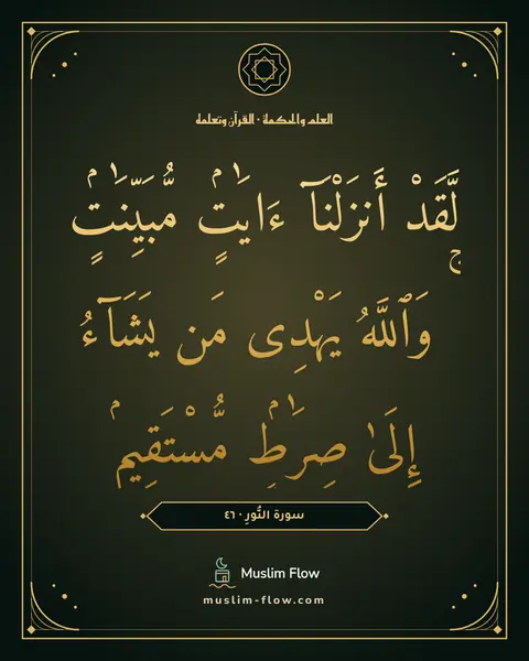 سورة النُّورِ · ٤٦: لَّقَدْ أَنزَلْنَآ ءَايَٰتٍۢ مُّبَيِّنَٰتٍۢ ۚ وَٱللَّهُ يَهْدِى مَن يَشَآءُ إِلَىٰ…