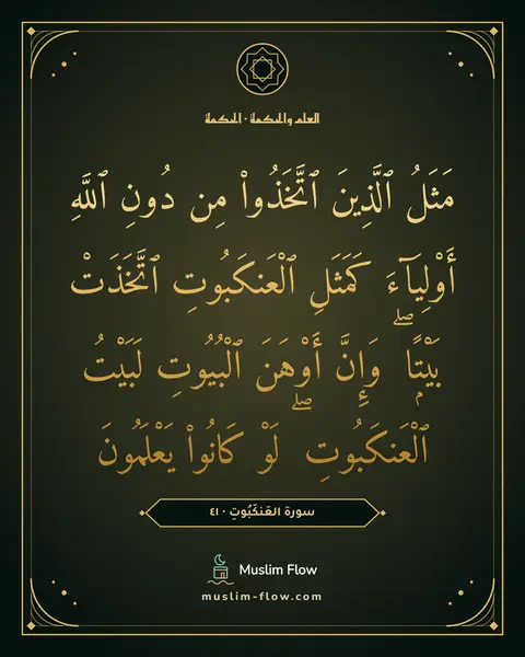 سورة العَنكَبُوتِ · ٤١: مَثَلُ ٱلَّذِينَ ٱتَّخَذُوا۟ مِن دُونِ ٱللَّهِ أَوْلِيَآءَ كَمَثَلِ ٱلْعَنكَبُوتِ…