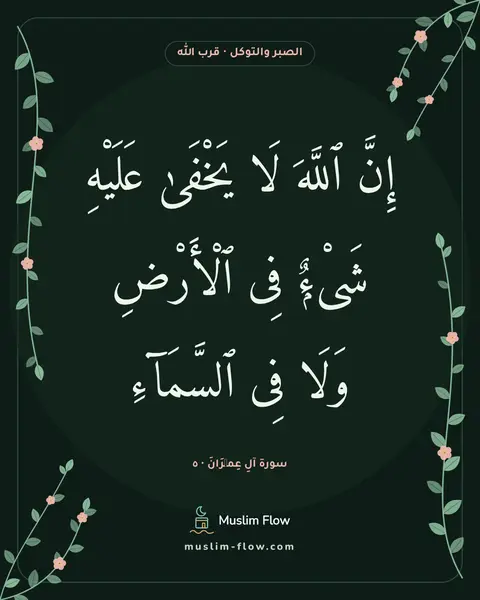 سورة آلِ عِمۡرَانَ · ٥: إِنَّ ٱللَّهَ لَا يَخْفَىٰ عَلَيْهِ شَىْءٌۭ فِى ٱلْأَرْضِ وَلَا فِى ٱلسَّمَآءِ