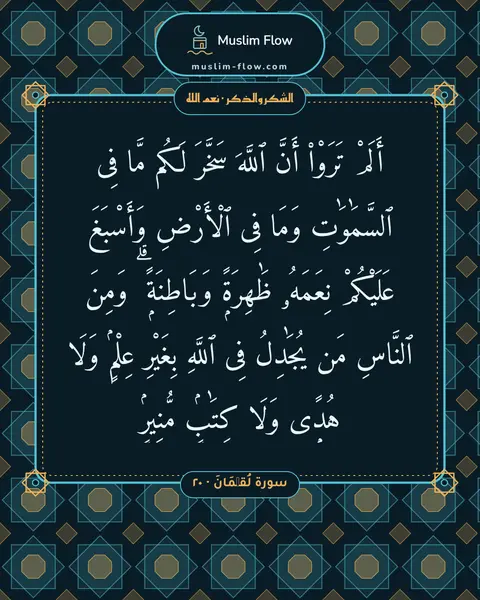 سورة لُقۡمَانَ · ٢٠: أَلَمْ تَرَوْا۟ أَنَّ ٱللَّهَ سَخَّرَ لَكُم مَّا فِى ٱلسَّمَٰوَٰتِ وَمَا فِى ٱلْأَرْضِ…