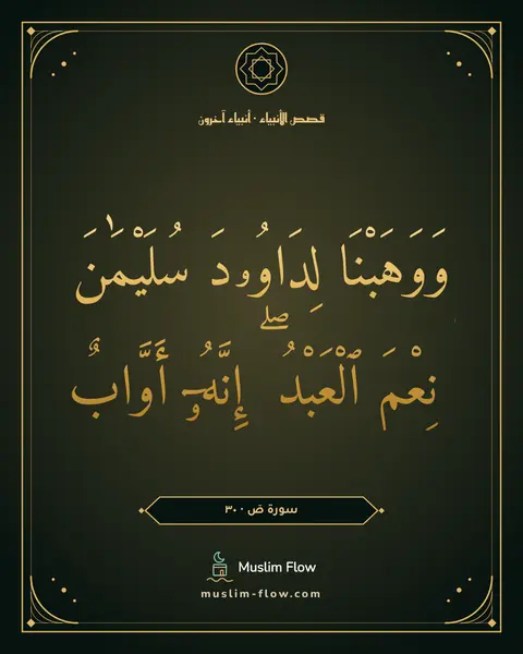 سورة صٓ · ٣٠: وَوَهَبْنَا لِدَاوُۥدَ سُلَيْمَٰنَ ۚ نِعْمَ ٱلْعَبْدُ ۖ إِنَّهُۥٓ أَوَّابٌ