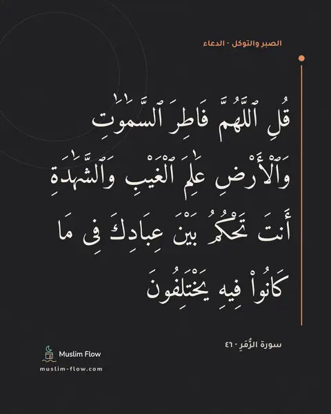 سورة الزُّمَرِ · ٤٦: قُلِ ٱللَّهُمَّ فَاطِرَ ٱلسَّمَٰوَٰتِ وَٱلْأَرْضِ عَٰلِمَ ٱلْغَيْبِ وَٱلشَّهَٰدَةِ أَنتَ…
