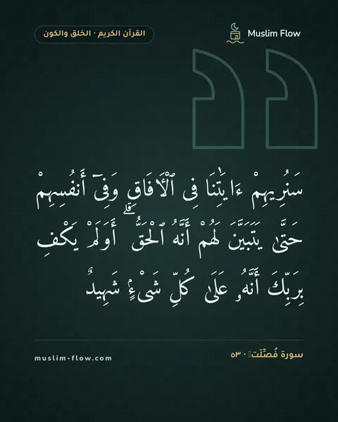سورة فُصِّلَتۡ · ٥٣: سَنُرِيهِمْ ءَايَٰتِنَا فِى ٱلْءَافَاقِ وَفِىٓ أَنفُسِهِمْ حَتَّىٰ يَتَبَيَّنَ لَهُمْ…