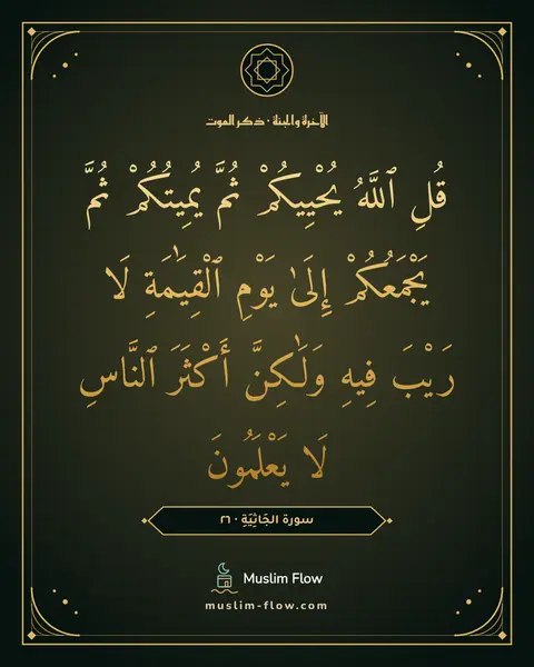 سورة الجَاثِيَةِ · ٢٦: قُلِ ٱللَّهُ يُحْيِيكُمْ ثُمَّ يُمِيتُكُمْ ثُمَّ يَجْمَعُكُمْ إِلَىٰ يَوْمِ ٱلْقِيَٰمَةِ…