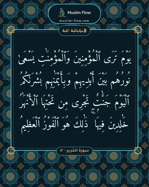 سورة الحَدِيدِ · ١٢: يَوْمَ تَرَى ٱلْمُؤْمِنِينَ وَٱلْمُؤْمِنَٰتِ يَسْعَىٰ نُورُهُم بَيْنَ أَيْدِيهِمْ…