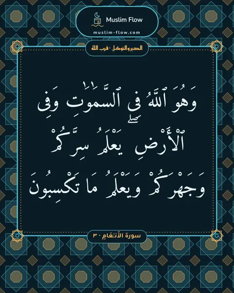 سورة الأَنۡعَامِ · ٣: وَهُوَ ٱللَّهُ فِى ٱلسَّمَٰوَٰتِ وَفِى ٱلْأَرْضِ ۖ يَعْلَمُ سِرَّكُمْ وَجَهْرَكُمْ…