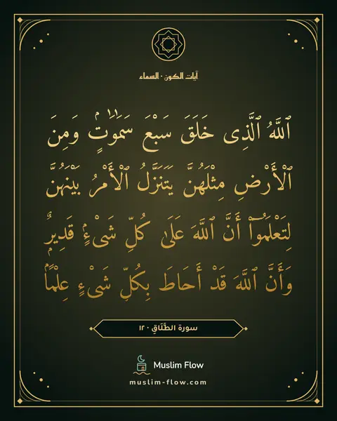 سورة الطَّلَاقِ · ١٢: ٱللَّهُ ٱلَّذِى خَلَقَ سَبْعَ سَمَٰوَٰتٍۢ وَمِنَ ٱلْأَرْضِ مِثْلَهُنَّ يَتَنَزَّلُ…