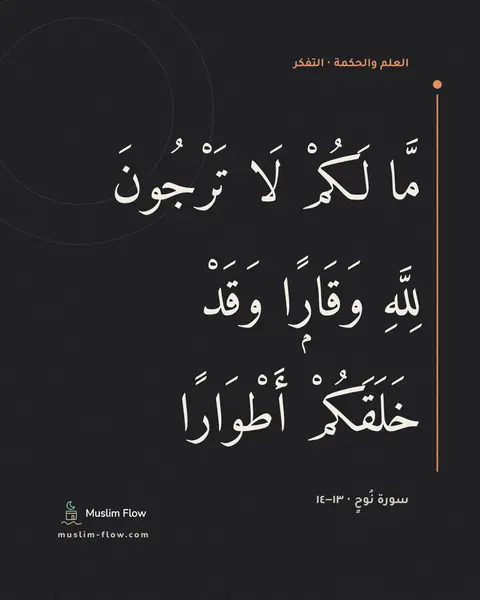 سورة نُوحٍ · ١٣–١٤: مَّا لَكُمْ لَا تَرْجُونَ لِلَّهِ وَقَارًۭا وَقَدْ خَلَقَكُمْ أَطْوَارًا