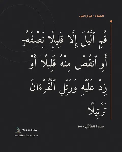 سورة المُزَّمِّلِ · ٢–٤: قُمِ ٱلَّيْلَ إِلَّا قَلِيلًۭا نِّصْفَهُۥٓ أَوِ ٱنقُصْ مِنْهُ قَلِيلًا أَوْ زِدْ عَلَيْهِ…