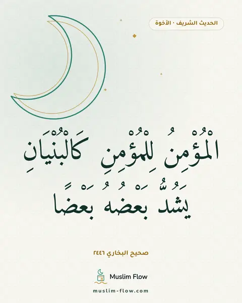 صحيح البخاري ٢٤٤٦: الْمُؤْمِنُ لِلْمُؤْمِنِ كَالْبُنْيَانِ يَشُدُّ بَعْضُهُ بَعْضًا