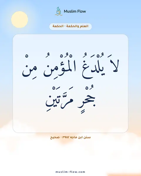 سنن ابن ماجه ٣٩٨٢ · صحيح: لاَ يُلْدَغُ الْمُؤْمِنُ مِنْ جُحْرٍ مَرَّتَيْنِ