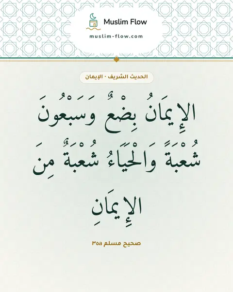 صحيح مسلم ٣٥a: الإِيمَانُ بِضْعٌ وَسَبْعُونَ شُعْبَةً وَالْحَيَاءُ شُعْبَةٌ مِنَ الإِيمَانِ