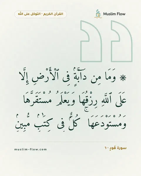 سورة هُودٍ · ٦: ۞ وَمَا مِن دَآبَّةٍۢ فِى ٱلْأَرْضِ إِلَّا عَلَى ٱللَّهِ رِزْقُهَا وَيَعْلَمُ…