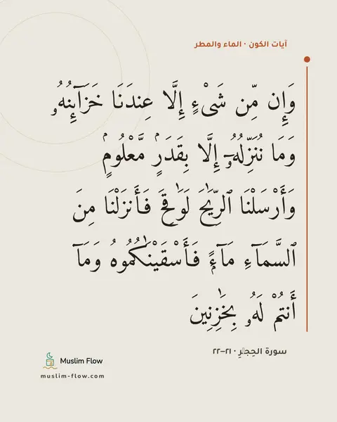 سورة الحِجۡرِ · ٢١–٢٢: وَإِن مِّن شَىْءٍ إِلَّا عِندَنَا خَزَآئِنُهُۥ وَمَا نُنَزِّلُهُۥٓ إِلَّا بِقَدَرٍۢ…