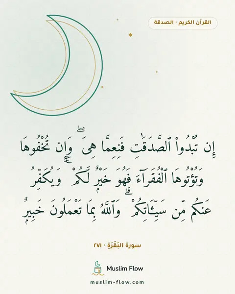 سورة البَقَرَةِ · ٢٧١: إِن تُبْدُوا۟ ٱلصَّدَقَٰتِ فَنِعِمَّا هِىَ ۖ وَإِن تُخْفُوهَا وَتُؤْتُوهَا ٱلْفُقَرَآءَ…