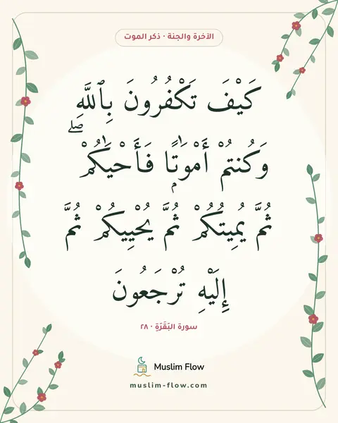 سورة البَقَرَةِ · ٢٨: كَيْفَ تَكْفُرُونَ بِٱللَّهِ وَكُنتُمْ أَمْوَٰتًۭا فَأَحْيَٰكُمْ ۖ ثُمَّ يُمِيتُكُمْ…