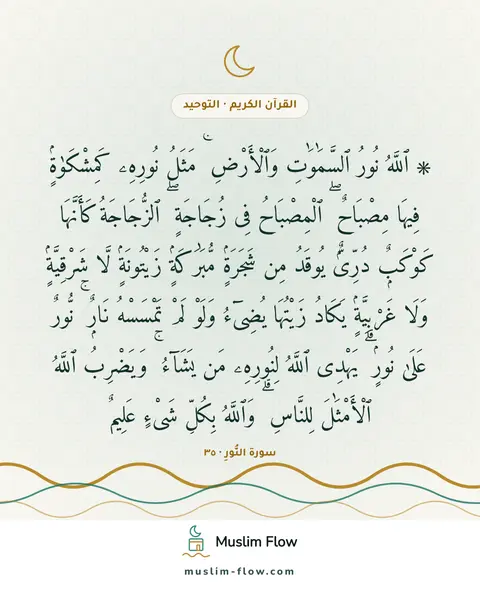 سورة النُّورِ · ٣٥: ۞ ٱللَّهُ نُورُ ٱلسَّمَٰوَٰتِ وَٱلْأَرْضِ ۚ مَثَلُ نُورِهِۦ كَمِشْكَوٰةٍۢ فِيهَا…
