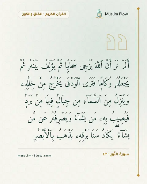 سورة النُّورِ · ٤٣: أَلَمْ تَرَ أَنَّ ٱللَّهَ يُزْجِى سَحَابًۭا ثُمَّ يُؤَلِّفُ بَيْنَهُۥ ثُمَّ يَجْعَلُهُۥ…