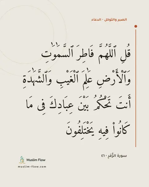 سورة الزُّمَرِ · ٤٦: قُلِ ٱللَّهُمَّ فَاطِرَ ٱلسَّمَٰوَٰتِ وَٱلْأَرْضِ عَٰلِمَ ٱلْغَيْبِ وَٱلشَّهَٰدَةِ أَنتَ…