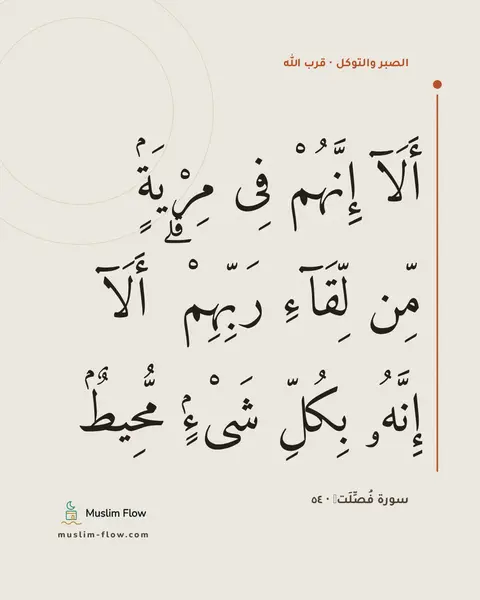 سورة فُصِّلَتۡ · ٥٤: أَلَآ إِنَّهُمْ فِى مِرْيَةٍۢ مِّن لِّقَآءِ رَبِّهِمْ ۗ أَلَآ إِنَّهُۥ بِكُلِّ شَىْءٍۢ…