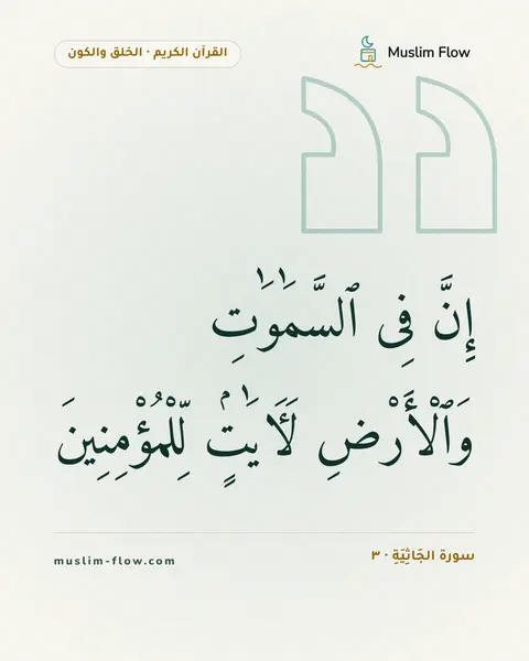 سورة الجَاثِيَةِ · ٣: إِنَّ فِى ٱلسَّمَٰوَٰتِ وَٱلْأَرْضِ لَءَايَٰتٍۢ لِّلْمُؤْمِنِينَ