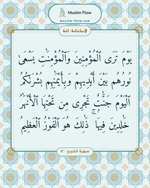 سورة الحَدِيدِ · ١٢: يَوْمَ تَرَى ٱلْمُؤْمِنِينَ وَٱلْمُؤْمِنَٰتِ يَسْعَىٰ نُورُهُم بَيْنَ أَيْدِيهِمْ…