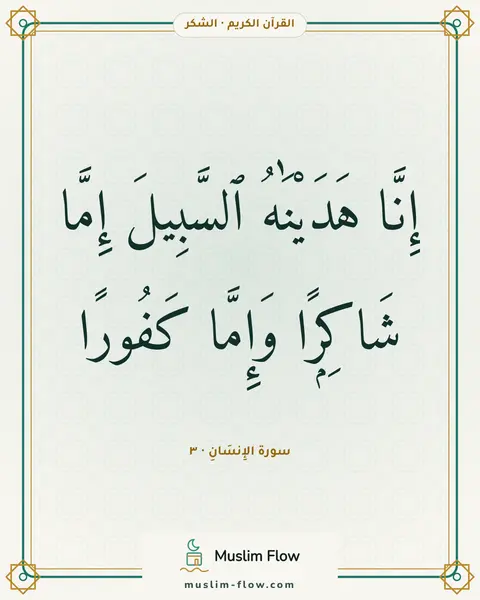 سورة الإِنسَانِ · ٣: إِنَّا هَدَيْنَٰهُ ٱلسَّبِيلَ إِمَّا شَاكِرًۭا وَإِمَّا كَفُورًا