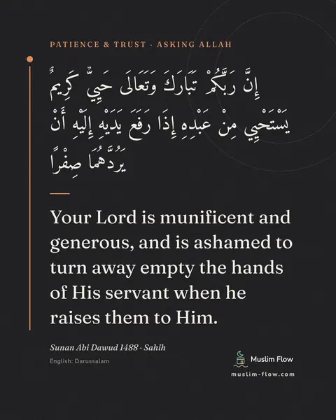 Sunan Abi Dawud 1488 · Sahih: Your Lord is munificent and generous, and is ashamed to turn away empty the hands of His servant…