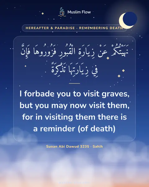 Sunan Abi Dawud 3235 · Sahih: I forbade you to visit graves, but you may now visit them, for in visiting them there is a reminder…
