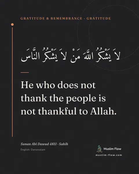 Sunan Abi Dawud 4811 · Sahih: He who does not thank the people is not thankful to Allah.