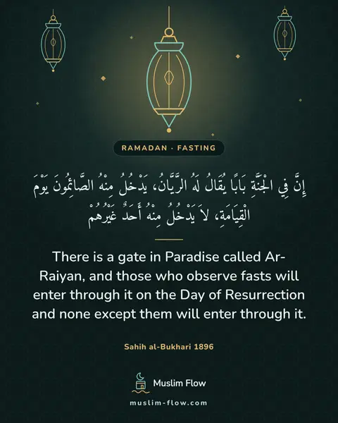 Sahih al-Bukhari 1896: There is a gate in Paradise called Ar-Raiyan, and those who observe fasts will enter through it on…