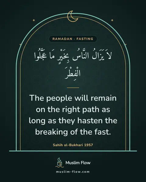 Sahih al-Bukhari 1957: The people will remain on the right path as long as they hasten the breaking of the fast.