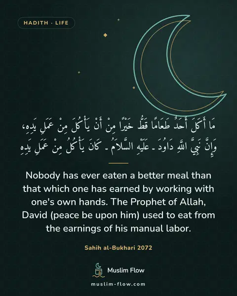 Sahih al-Bukhari 2072: Nobody has ever eaten a better meal than that which one has earned by working with one's own hands…