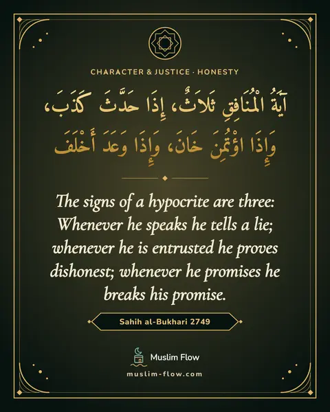 Sahih al-Bukhari 2749: The signs of a hypocrite are three: Whenever he speaks he tells a lie; whenever he is entrusted he…