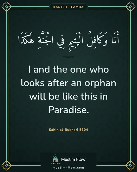 Sahih al-Bukhari 5304: I and the one who looks after an orphan will be like this in Paradise.