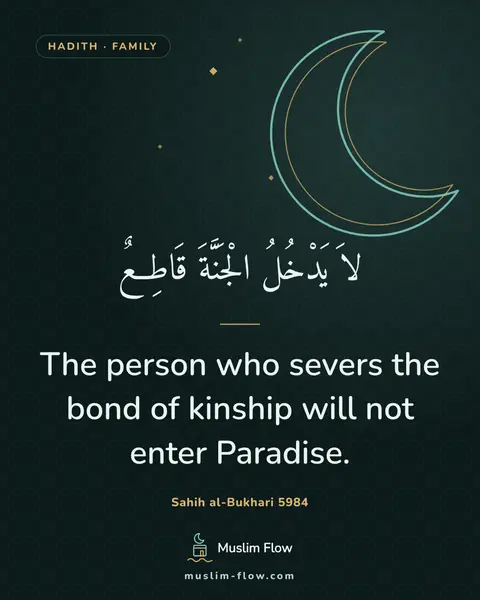 Sahih al-Bukhari 5984: The person who severs the bond of kinship will not enter Paradise.